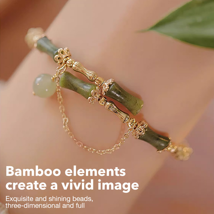 18K Gold-plated Hetian Jade Bamboo Bracelet - Free gift box
