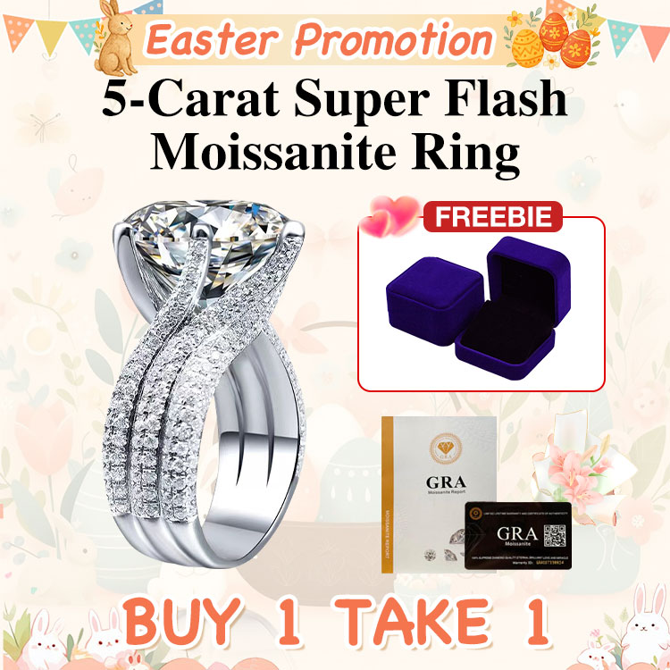 Easter Promotion - 5-Carat Super Flash Moissanite Ring - Free gift box. GRA Certified. Adjustable size