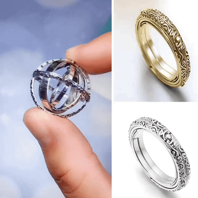 New Year Promo - Astronomy Ball Sterling Silver Deformable Ring - Free jewelry box and chain