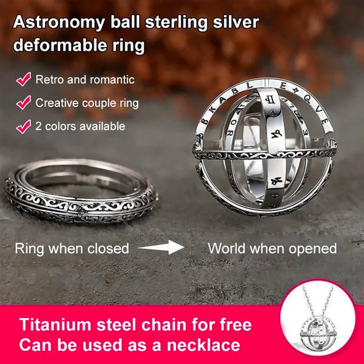 New Year Promo - Astronomy Ball Sterling Silver Deformable Ring - Free jewelry box and chain