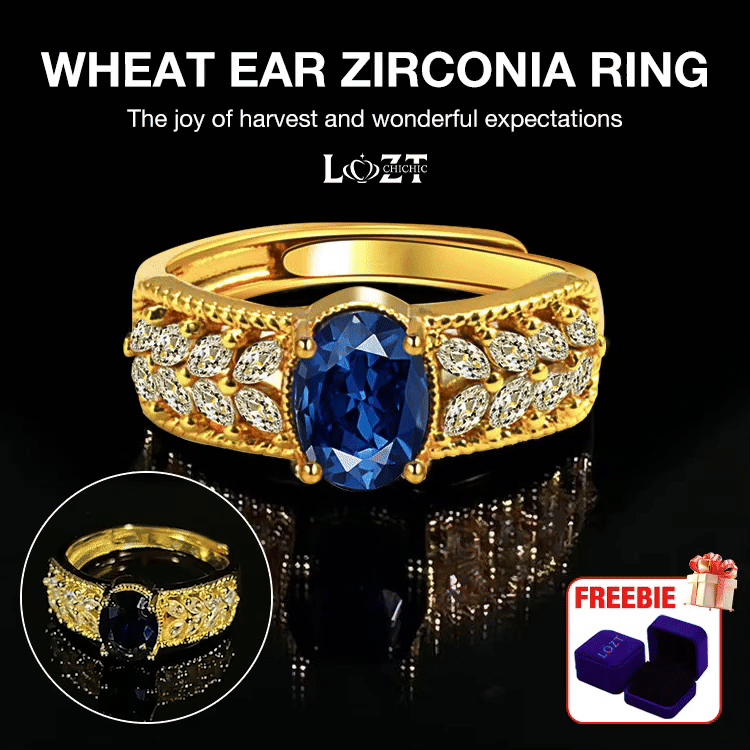 Trending in Korea - 18K Gold Wheat Ear Zirconia Ring - Free Jewelry box