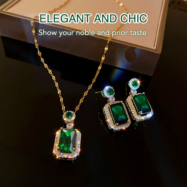 18K Gold Plated Emerald Square Zircon Set- Bring you peace and happiness and wealth