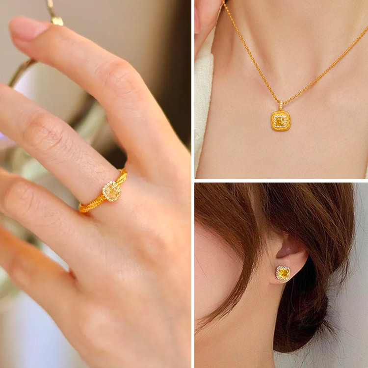 Sugar Cube Citrine & Moissanite Jewelry Set-Get Free Gift Box