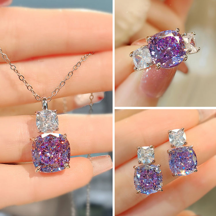 Purple Diamond Starry Sky Colored Gem Set - Free jewelry box