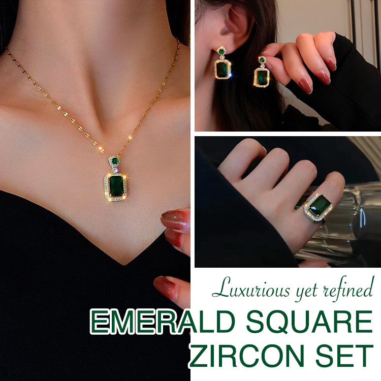 18K Gold Plated Emerald Square Zircon Set- Bring you peace and happiness and wealth