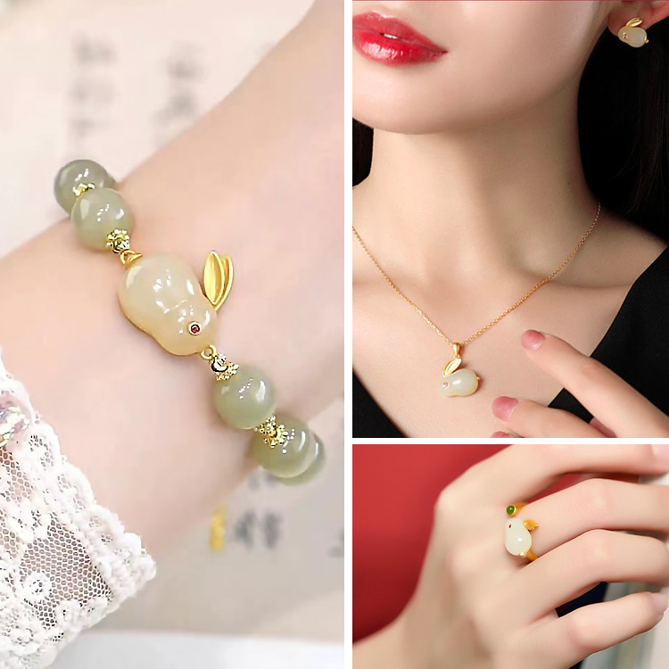 Rabbit He Tian jade lucky jewelry set