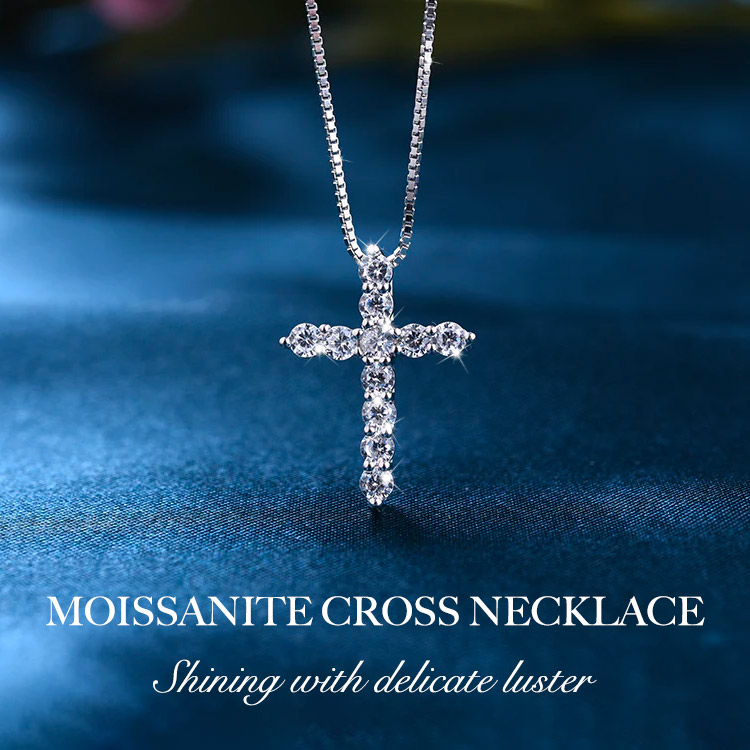 Moissanite Cross Necklace - God bless us receiving love, Career, Happiness