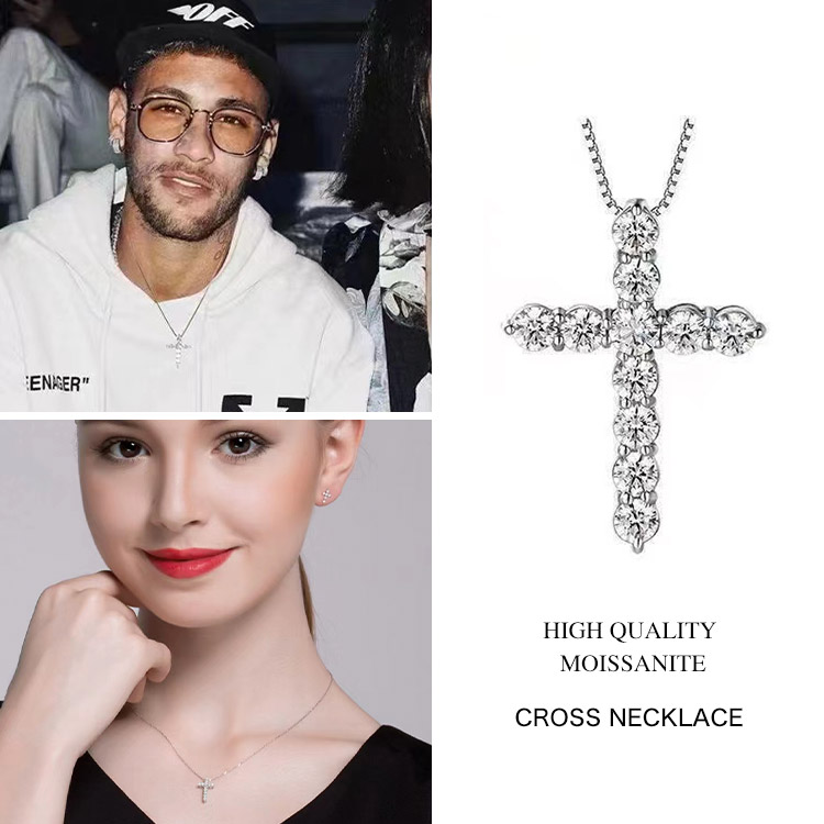 Moissanite Cross Necklace - God bless us receiving love, Career, Happiness