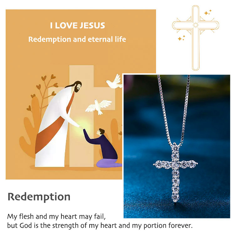 Moissanite Cross Necklace - God bless us receiving love, Career, Happiness