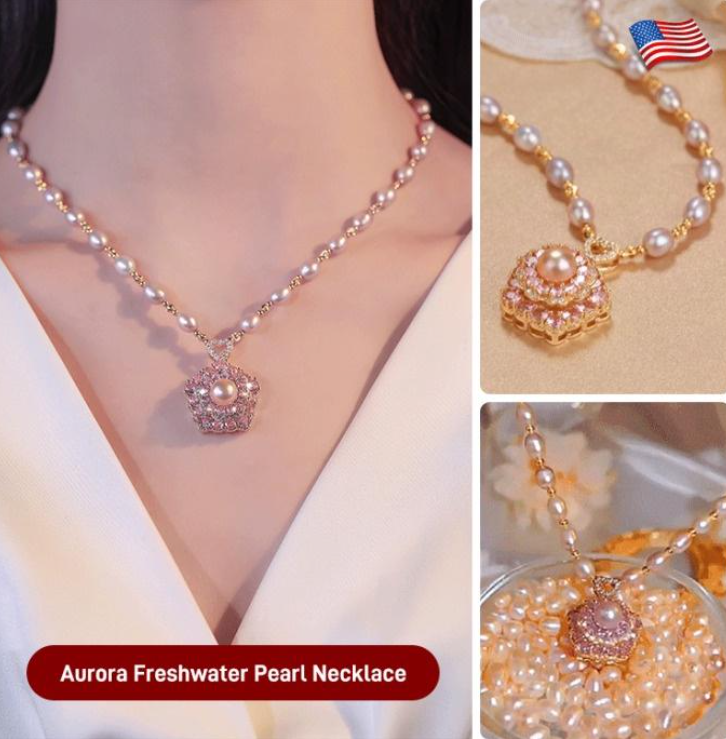 Selected Pink Pearl Australia Imported French Designer Crafted Rotating Pearl Lucky Flower Necklace - Comes with a free premium gift box