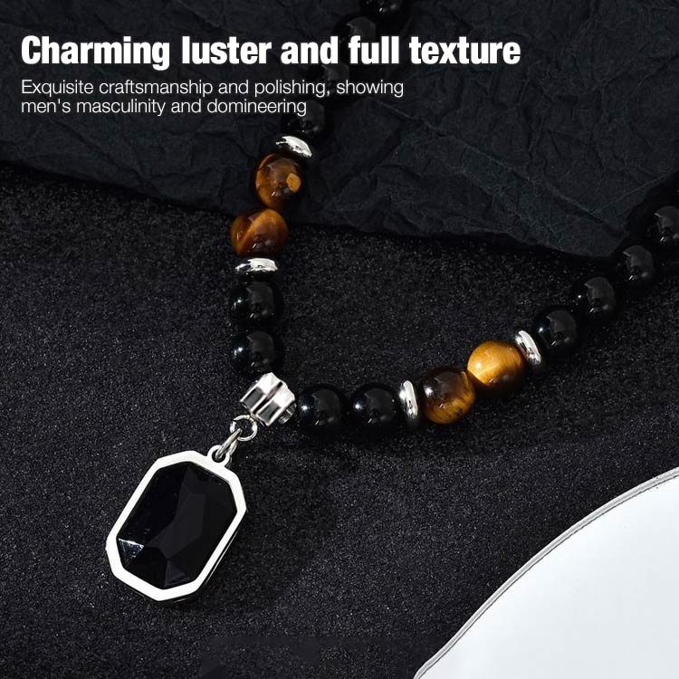 Tiger Eye Beads Men Necklace-Bring health, wealth and free jewelry box